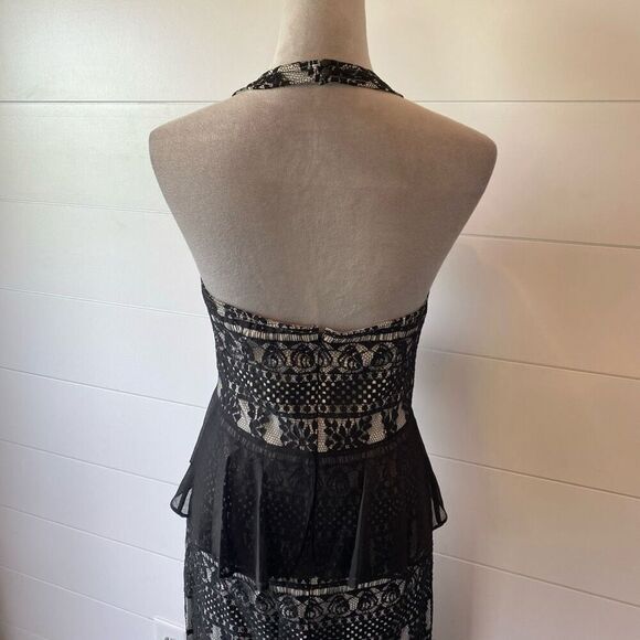 One33 Social Gretchen Lace Halter Hi-Low Maxi Dress Cocktail Gown Black … - Picture 9 of 16